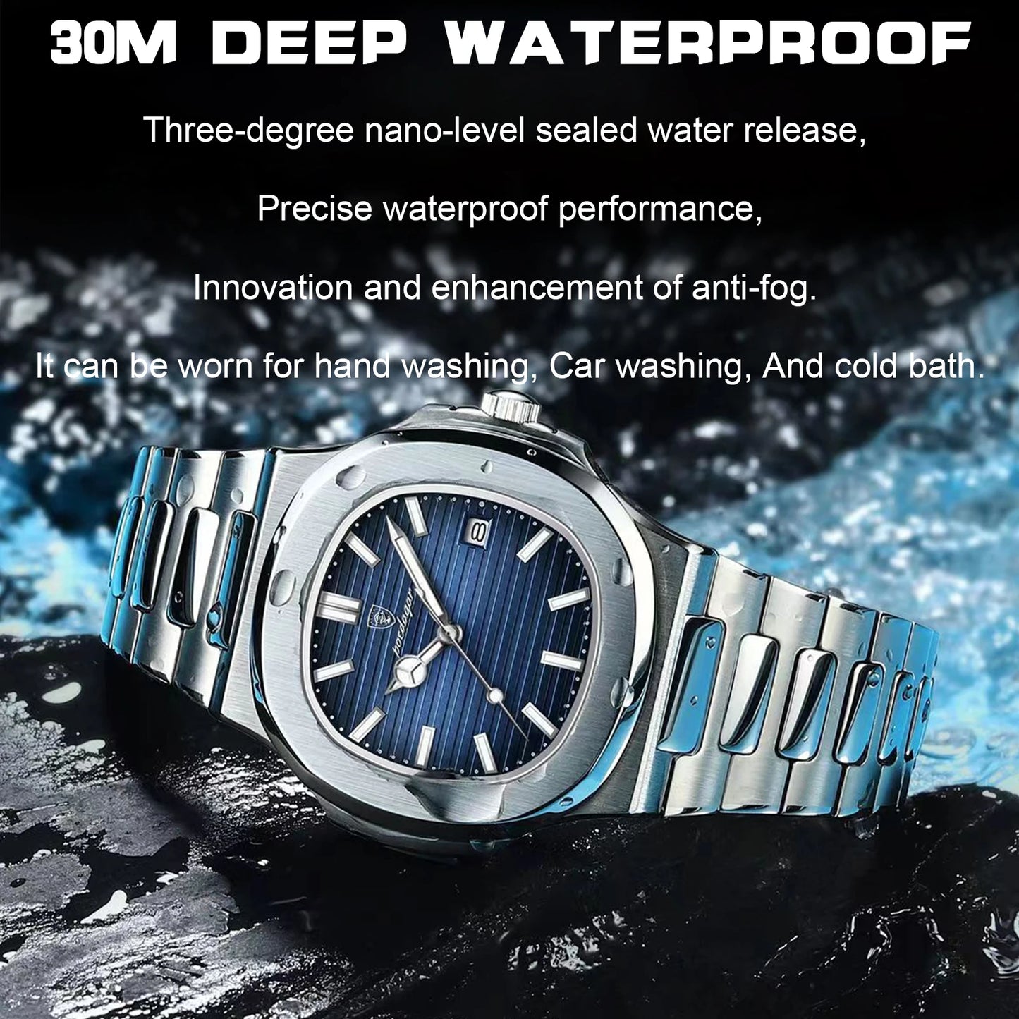 New POEDAGAR Luxury Watch Business Waterproof Male Clock Luminous Date Stainless Steel Square Quartz Men Watch reloj hombre