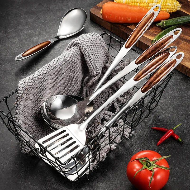 Stainless Steel Cooking Tool Set Frying Shovel Rice Soup Spoon Colander Meat Fork Non Stick Kitchenware Kitchen Accessories